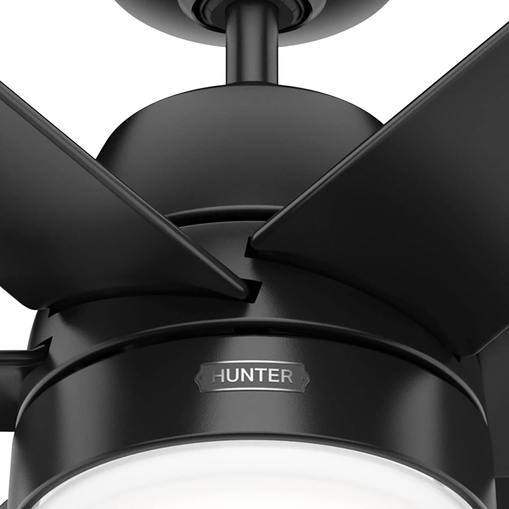 Hunter 60 inch Outdoor or Indoor Ceiling Fan with LED Light - Black Ceiling Fan with Wall Control, For Patio, Garage, or Porch, Quiet, Standard Mount, 6 Blades - Skysail 51875, Matte Black