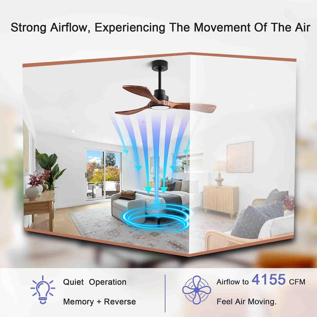 42-inch Ceiling Fan Light with Remote Control, Featuring 3 Wooden Blades, Reversible DC Motor, Timer Function, and 6-Speed Adjustment Suitable for Offices and bedrooms. Black + Walnut Color.