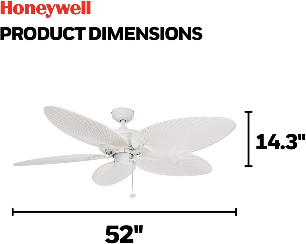 Honeywell Duval 52' Tropical Indoor Outdoor Ceiling Fan, 5 Blades, White