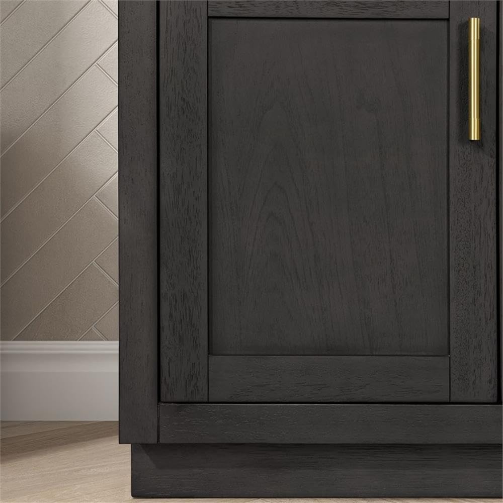 Pemberly Row 36' Bathroom Vanity, Matte Black Wood Finish, White Quartz Countertop, 20' Rectangular Undermount Sink, 2 Soft-Close Doors, Adjustable Shelf, Traditional Shaker Style for Small Bathroom