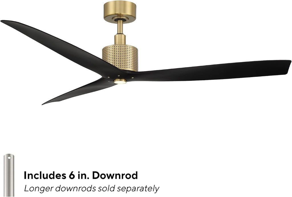 Modern Forms Spinster Indoor and Outdoor 3-Blade 60in Smart Ceiling Fan in Soft Brass Matte Black with 3000K LED Light Kit and Remote Control with Alexa and iOS or Android App