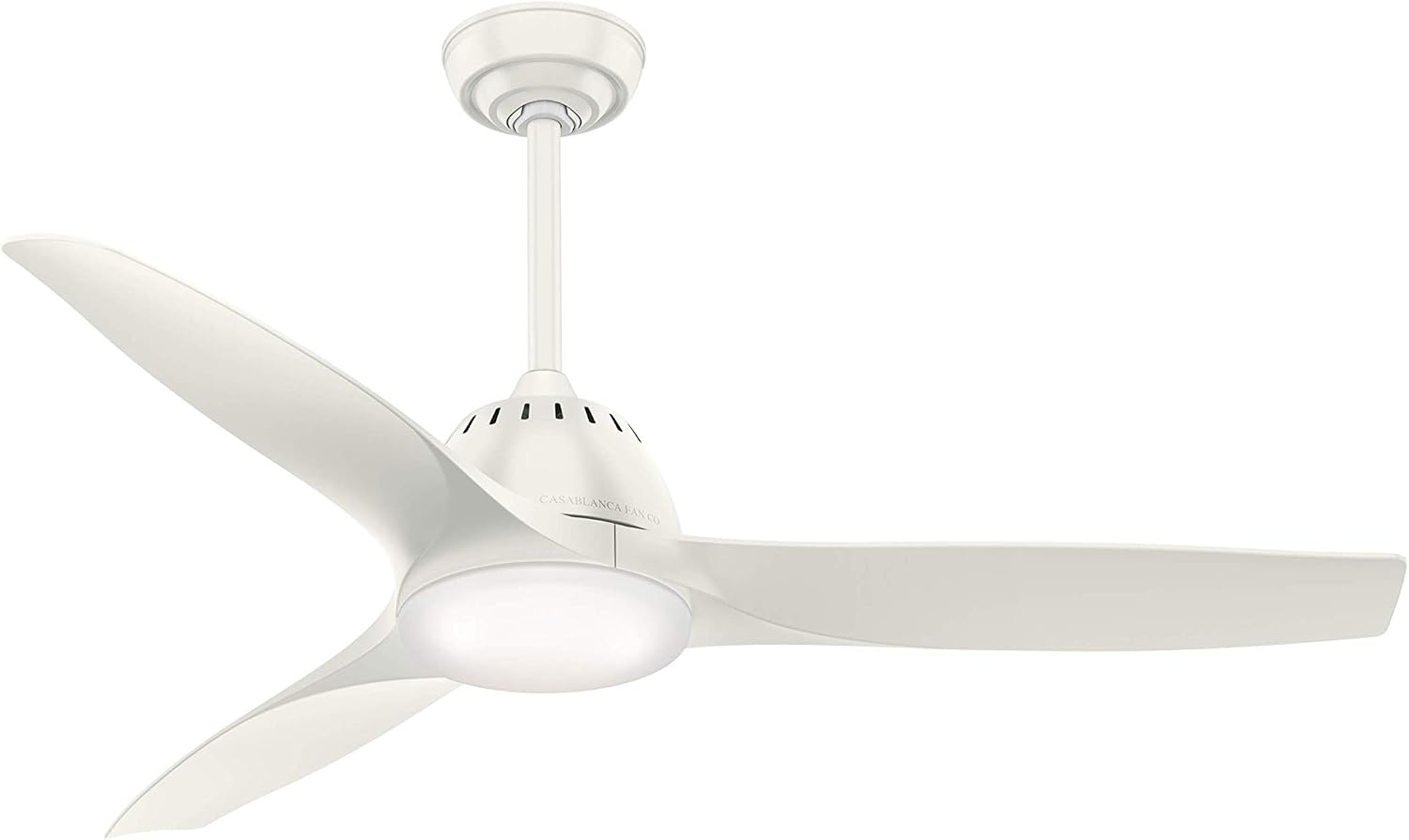 Casablanca 52 inch Indoor Ceiling Fan with LED Light and Remote Control - Standard Mount White Ceiling Fan, 3 Blades, For Bedroom, Living Room, or Kitchen, Quiet - Wisp 59284, Fresh White