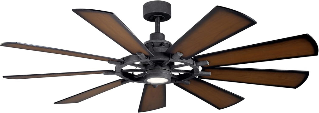 Kichler Gentry XL 65' Ceiling Fan with Lights, 1-Light LED, 3000K, 9-Blade Modern Rustic Fan for Bedroom in Distressed Black, (65' W x 16.5' H), 300265DBK
