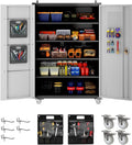 Yeeoy Wide & Deep Metal Garage Storage Cabinet with Pegboard & Adjustable Shelves, Lockable Storage Cabinet with Wheels, Tool Organization Cabinets for Office Garage, 43''W x 22''D x 72''H, Black Gray