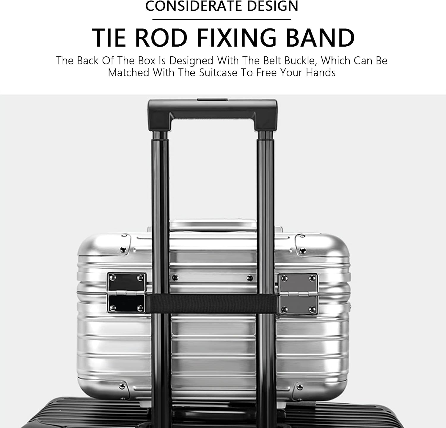 YUEMAI Hard Shell Cosmetic Case, Mini Aluminium Alloy Carrying Makeup Case Suitcase, Small Travel Hand Luggage With Elastic Band, For Make-Up Artist, Silver