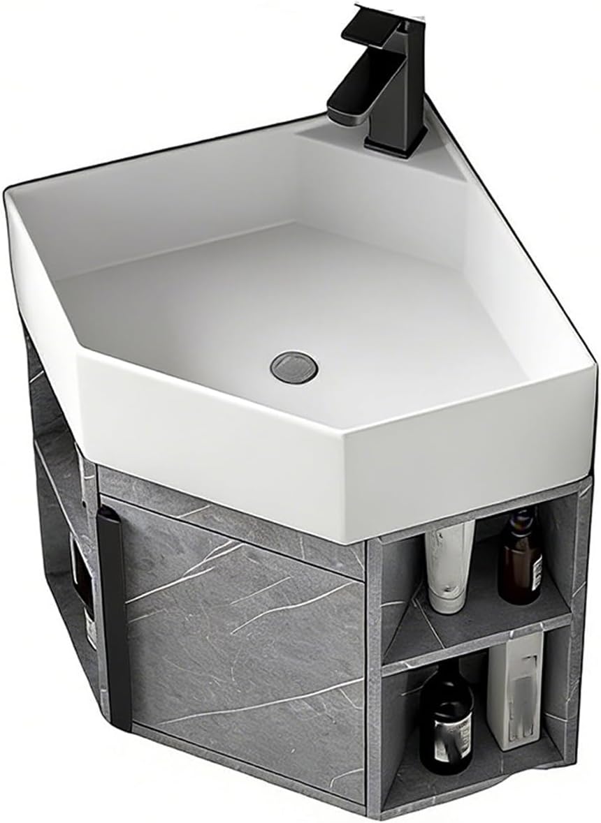 Modern Corner Bathroom Vanity with Sink Set，Bathroom Vanity Abundant Storage Space ，Bathroom Sink Cabinet Mirror Not Included，for Guest Baths Master Suites or Rental Units(15in)