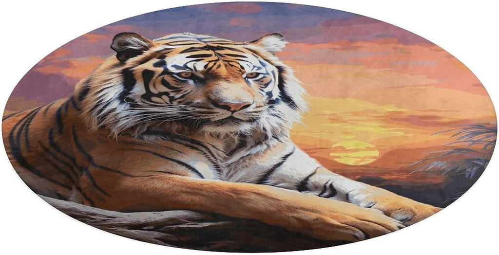 Tiger Colorful Sunset Coral Velvet Round Floor Mat Non-Slip Bath Rug Floor Covering for Bathroom Vanity Guest Suite & Vacation Home