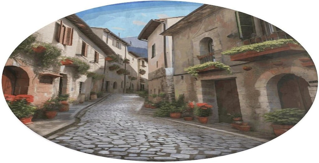 Italian Town Street Coral Velvet Round Floor Mat Non-Slip Bath Rug Floor Covering for Bathroom Vanity Guest Suite & Vacation Home