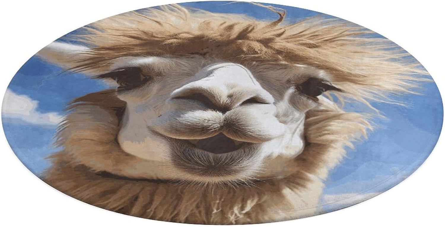 Funny Alpaca Llama Coral Velvet Round Floor Mat Non-Slip Bath Rug Floor Covering for Bathroom Vanity Guest Suite & Vacation Home