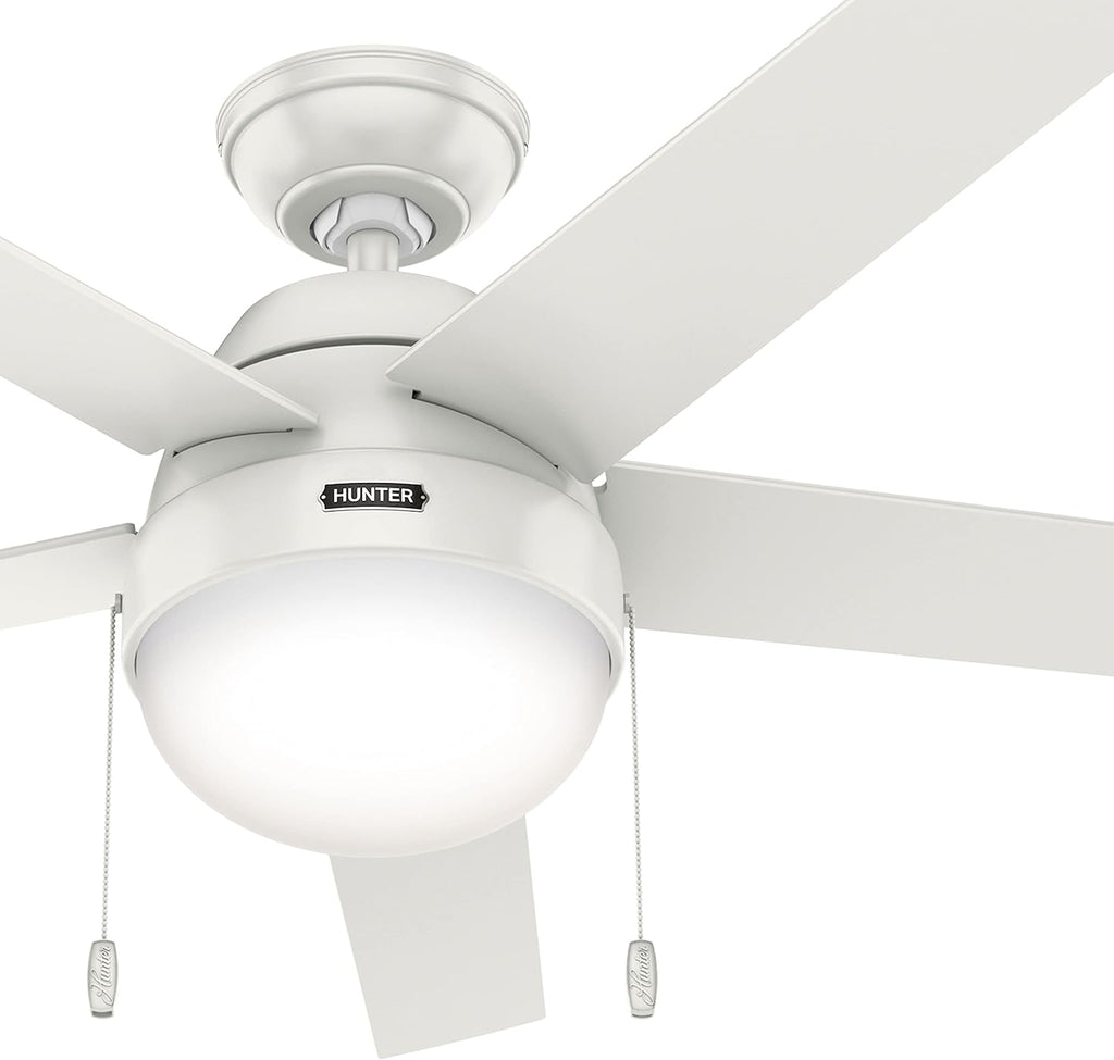 Hunter Fan 52 inch Contemporary Fresh White Finish Indoor Ceiling Fan with LED Light Kit and Pull Chain, Holiday gift for Bedroom, Living Room/Family Room, Dining Room, Kitchen, Office (Renewed)