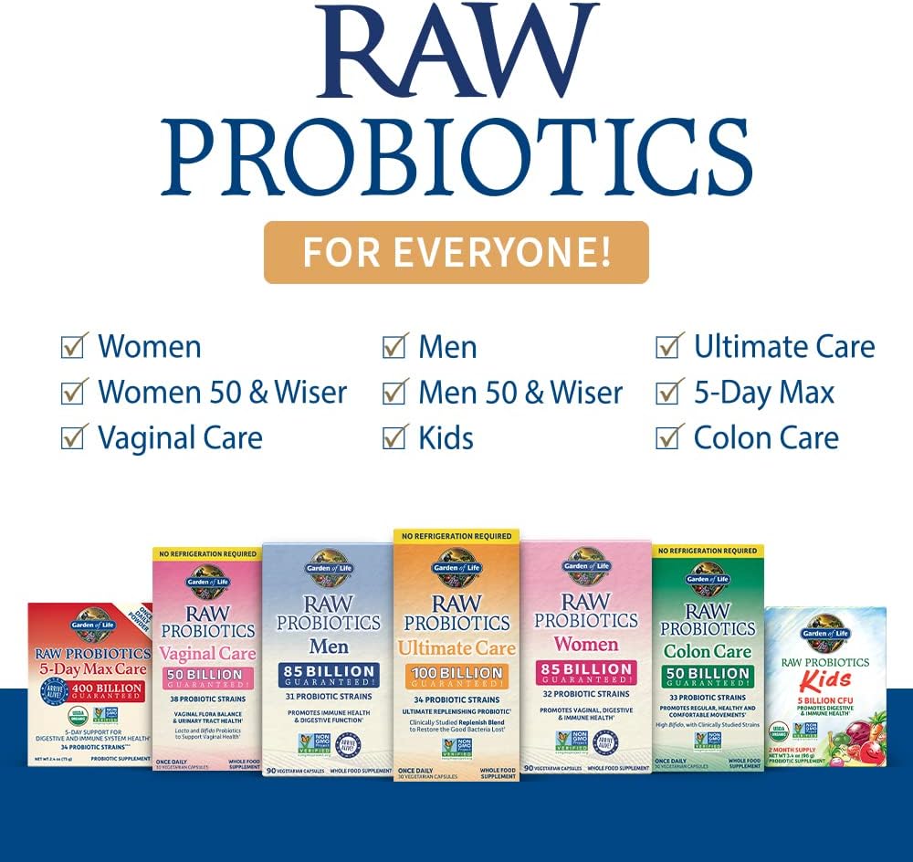 Garden of Life Raw Probiotics Vaginal Care - 50 Billion CFU - 38 Probiotic Strains - Supports Vaginal & Urinary Tract Health - Shelf Stable - 30 Vegetarian Capsules (Pack of 6)