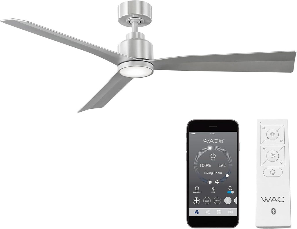 Clean Indoor and Outdoor 3-Blade Smart Ceiling Fan 54in Brushed Aluminum with 3000K LED Light Kit and Remote Control