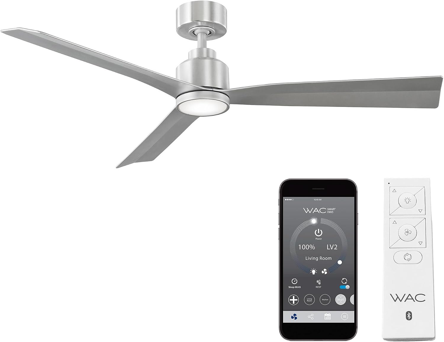 Clean Indoor and Outdoor 3-Blade Smart Ceiling Fan 54in Brushed Aluminum with 3000K LED Light Kit and Remote Control