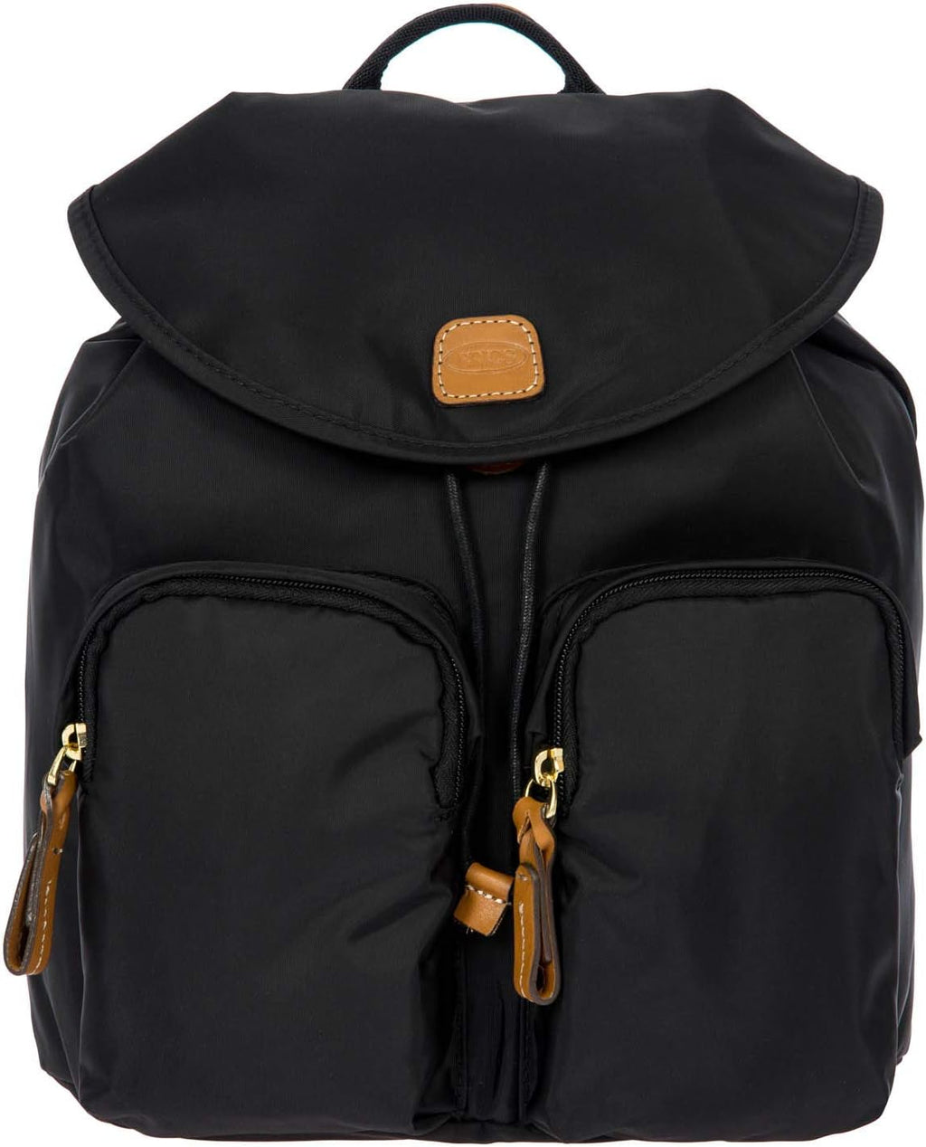 Bric's X-Travel Piccolo City Backpack 10', Water-Resistant Satin Nylon Daypack with Leather Details, Drawstring Closure, Adjustable Straps and Multi-Pocket Organization - Black