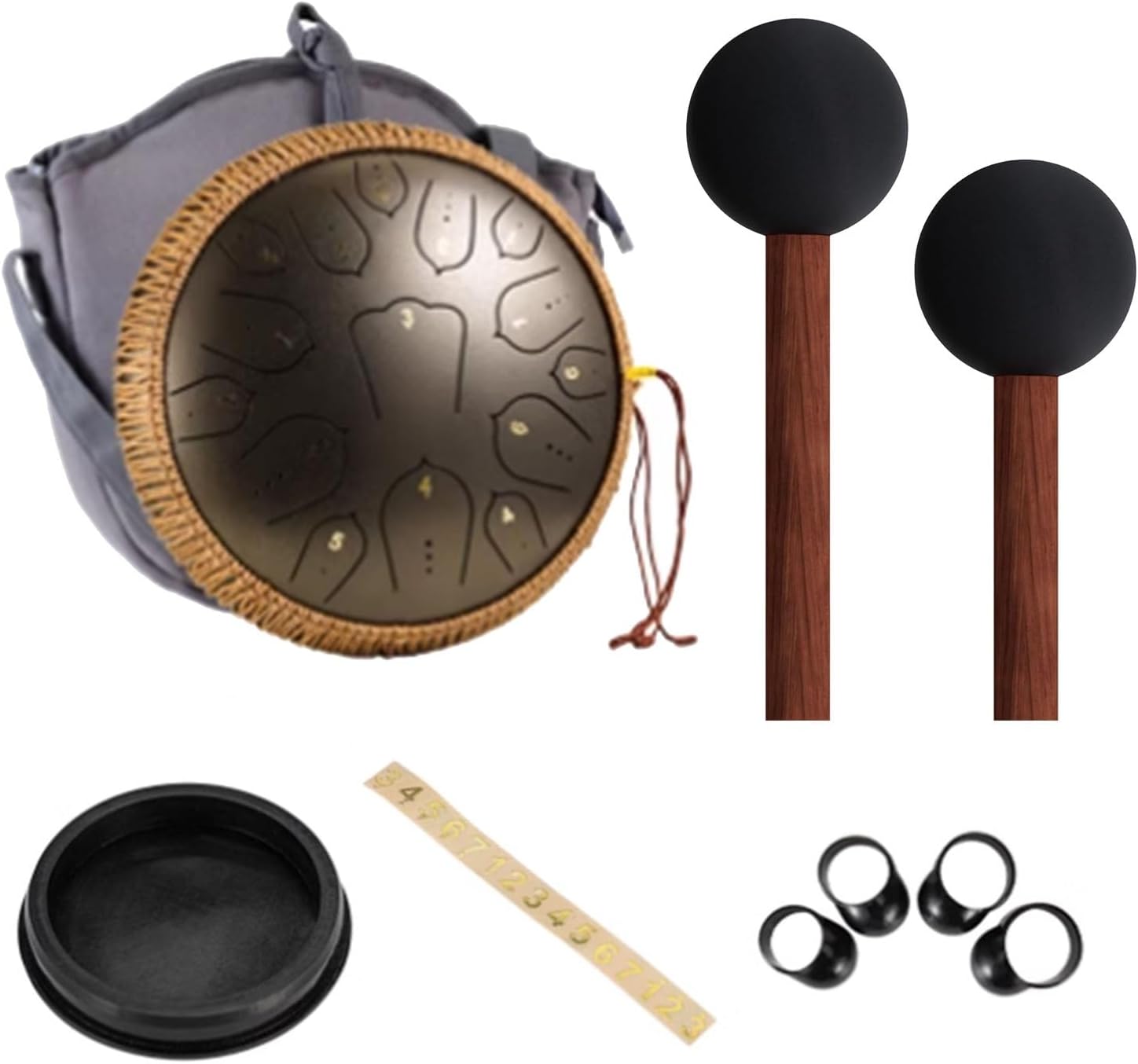 Steel Tongue Drum -13 Inch 15 Notes Steel Handpan Drum Instrument, F Major Hand Pan Percussion Instruments For Adults, Rubber Xylophone Mallet Percussion With Wood Handle(A)