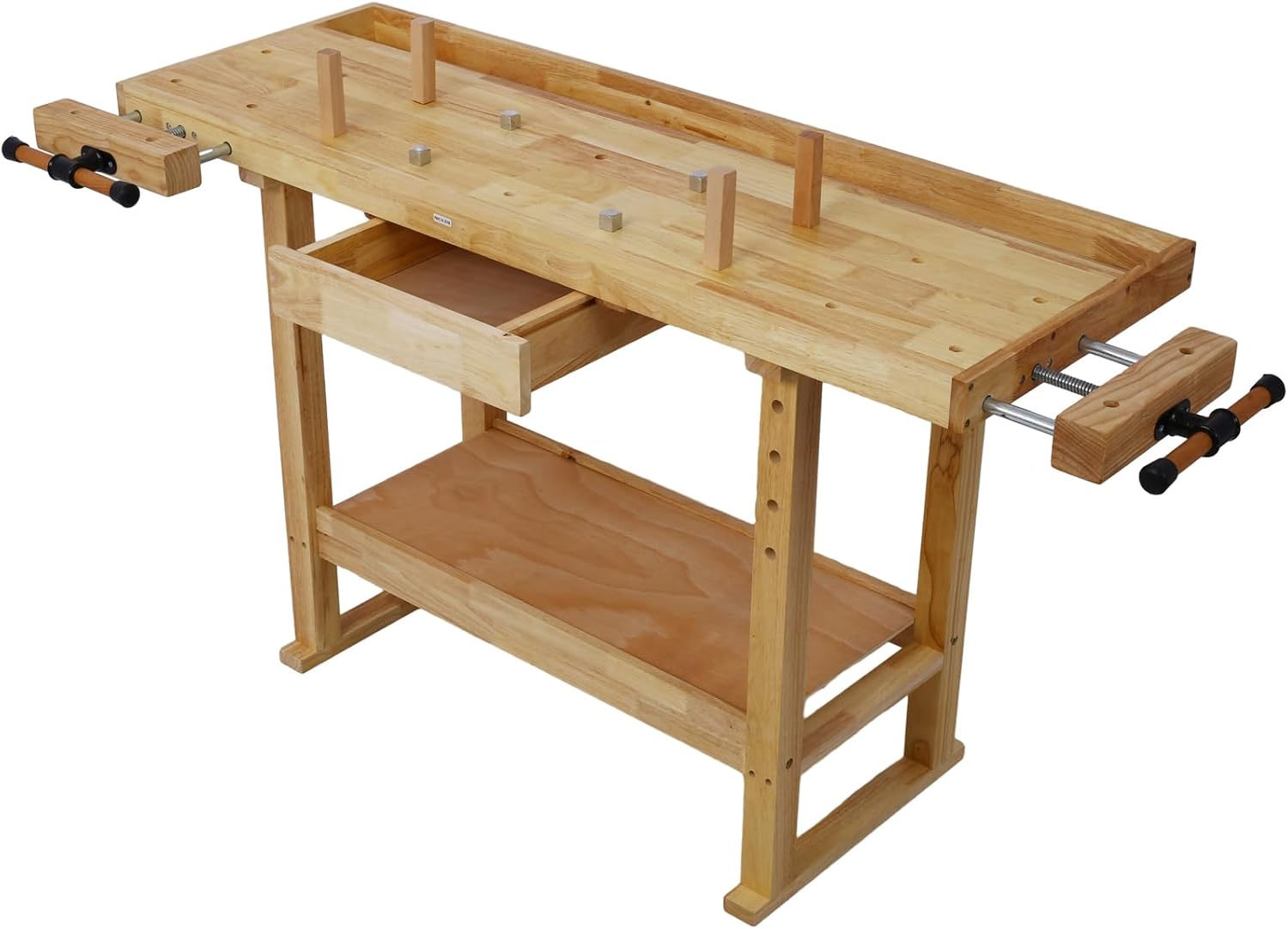55-Inch Wood Workbench with Drawer - 330lbs Weight Capacity Heavy Duty Portable Wood Work Bench Table, with Bar Clamps Set 4pcs 12' x 4-3/4' Throat, for Garage, Workshop, Home Storage