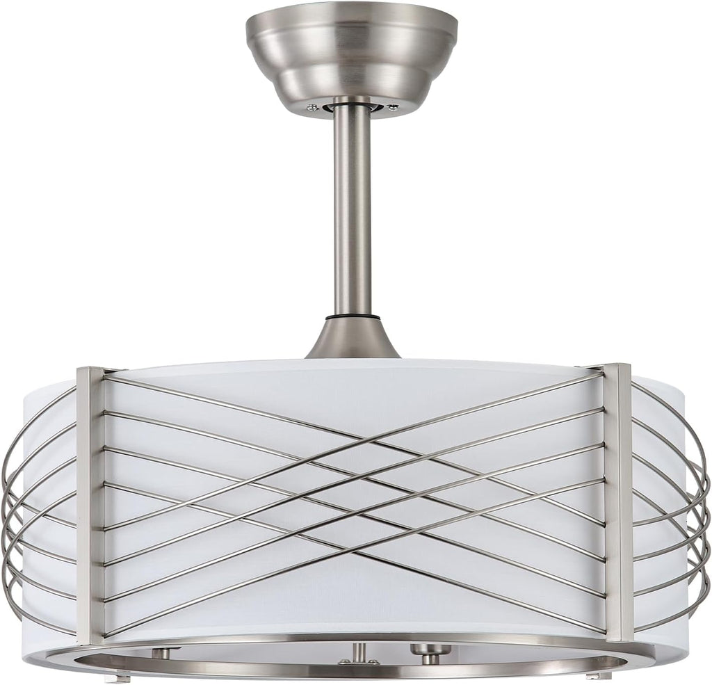 20' Fandelier Ceiling Fans with Lights, Silver Caged Boho Ceiling Fan with Light Remote Control, Mid-Century Modern with 6 Speeds for Bedroom, Nursery, Living Room
