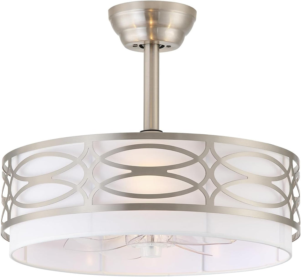 20' Silver Boho Ceiling Fan with Light, Caged Fandelier Ceiling Fans with Lights Remote Control with 6 Speeds for Bedroom, Living Room, Nursery