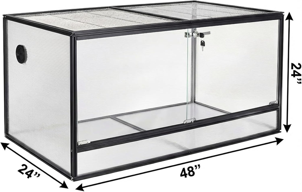 120 Gallon Bearded Dragon Tank, 48 x 24 x 24 Reptile Enclosure with Lockable Sliding Glass Doors and Top Screen Ventilation for Easy Maintenance