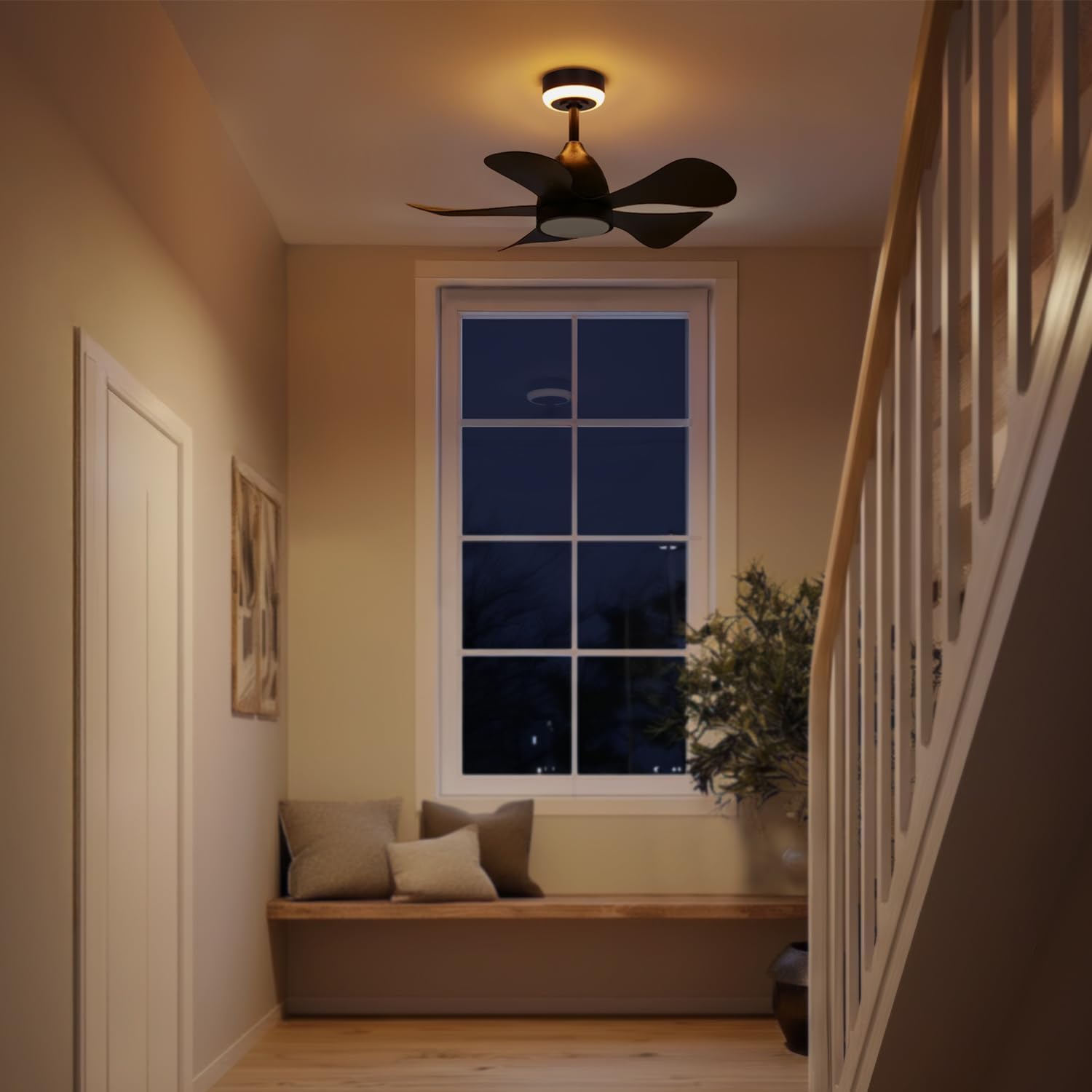 Globe Electric 37000106 30' Ceiling Fan with LED Light, Nightlight, Remote Control, WhisperQuiet DC Motor, 6 Speeds, Matte Black