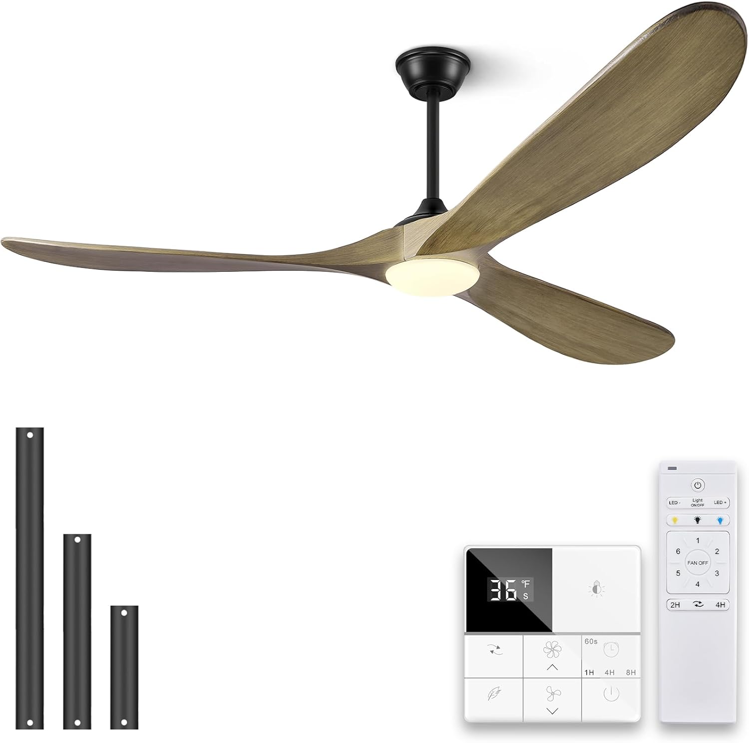 Eliora 52 Inch Ceiling Fans with Lights, Wood Outdoor Ceiling Fan for Patio and Remote Control Rustic Propeller Large Ceiling Fans with Light Farmhouse Indoor Quiet High cfm, Bronze Gray