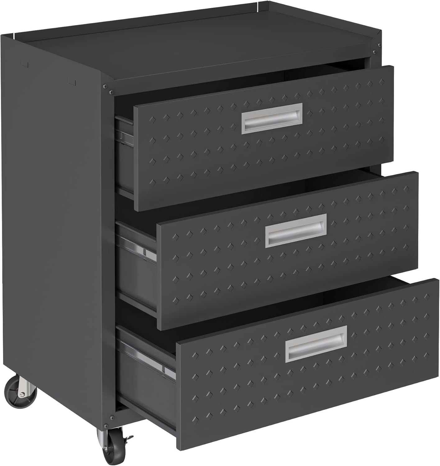 Manhattan Comfort Fortress 31.5-Inch Rolling Garage Tool Chest, 3-Drawer Lockable Mobile Storage Cabinet, Diamond-Textured Steel Utility Organizer with Wheels for Basement, Workshop in Charcoal Grey