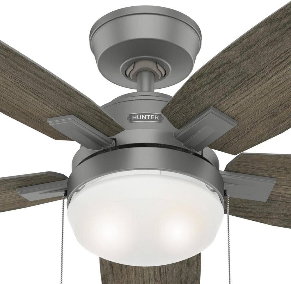 Hunter Fan 52 inch Indoor Ceiling Fan with LED Light, Matte Silver Ceiling Fan with Pull Chain, for Bedroom, Kitchen, Living Room, Laundry Room, No Remote, 5 Blades (Renewed)