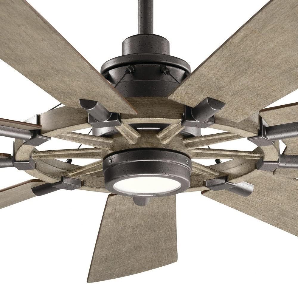 Kichler Gentry XL 65' Ceiling Fan with Lights, 1-Light LED, 3000K, 9-Blade Modern Modern Fan for Bedroom in Weathered Zinc, (65' W x 16.5' H), 300265WZC