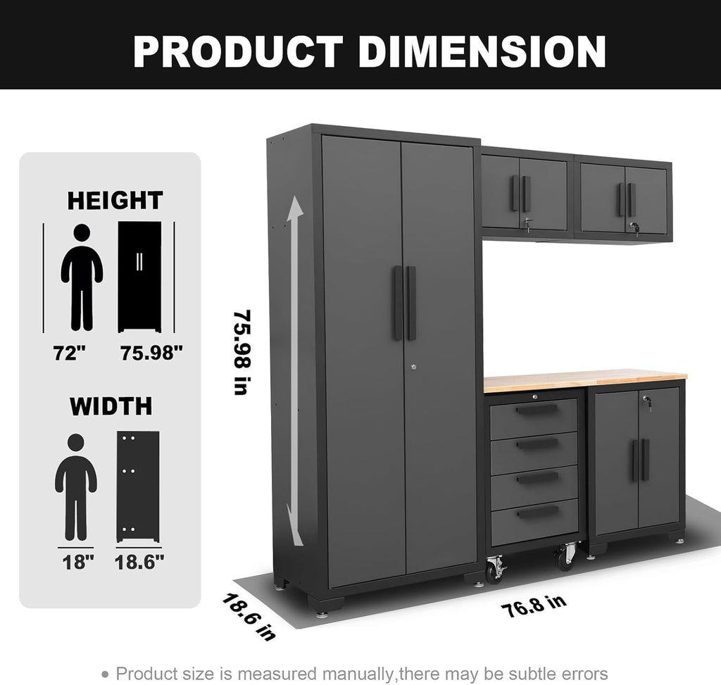 Torin Garage Cabinets Storage System: 6 Piece Set with Lockers and Workbench for Home, Office, Gym, School, Black/Grey,AGPZ112B