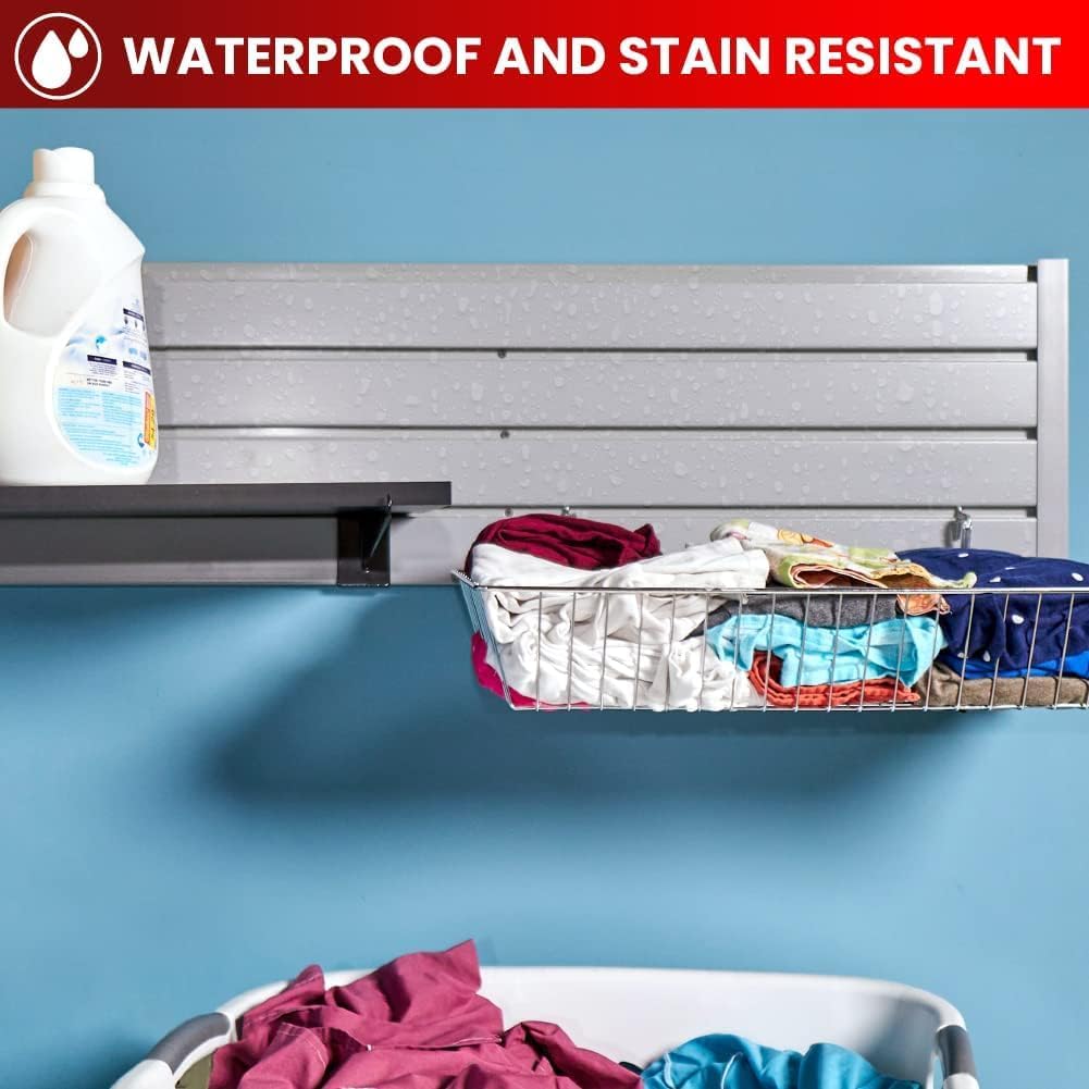 Heavy Duty 8x4 PVC Garage SlatWall Storage System (with Endcaps & Screws) - Modular Slat Wall Paneling for Garage Wall Organizer - Interlocking SlatWall Panels for Home & Commercial Use (White)