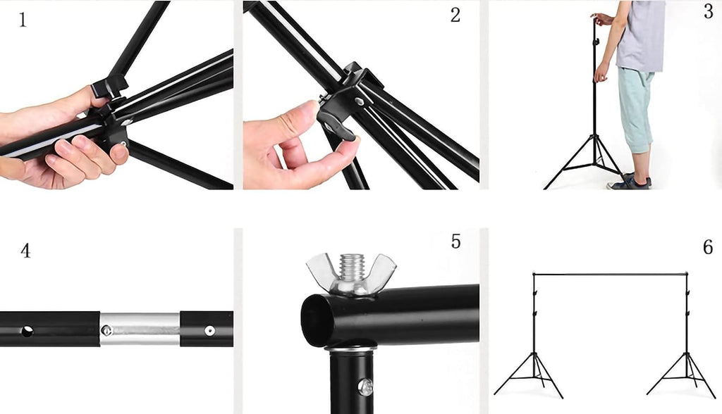 Adjustable Background Support Kit, Photo Background Cloth, Black, with 4 Backdrop Clamps, for Wedding, Party, Photography Studio Background Support (Size : 2x2m)