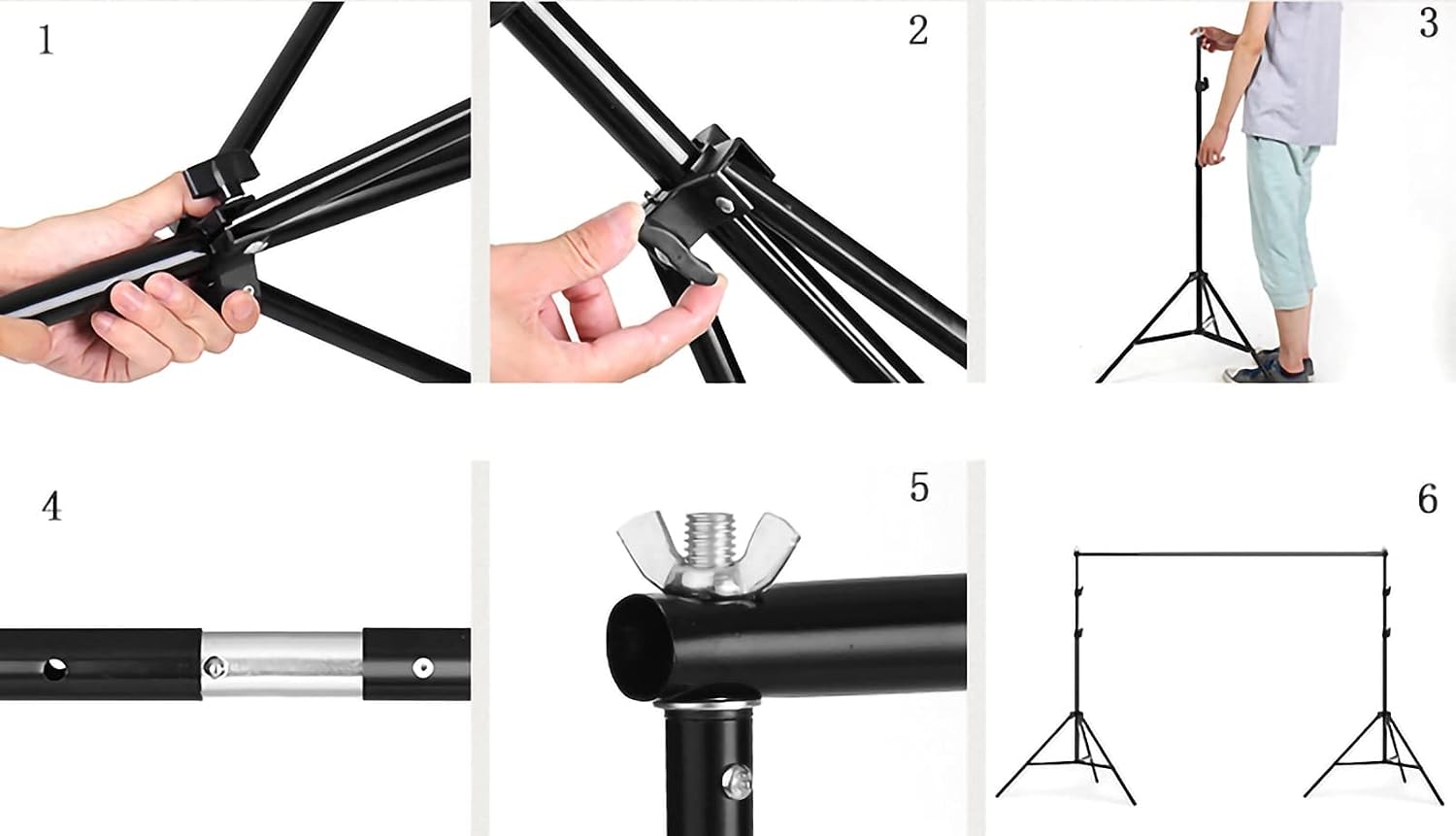 Adjustable Background Support Kit, Photo Background Cloth, Black, with 4 Backdrop Clamps, for Wedding, Party, Photography Studio Background Support (Size : 2x2m)