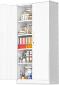 Greenvelly White Metal Storage Cabinet, 72' Steel Locking Cabinet with Doors and 4 Adjustable Shelves, Tall Tool Cabinets Lockable File Cabinet for Home Office, Metal Classroom Cabinet for Garage