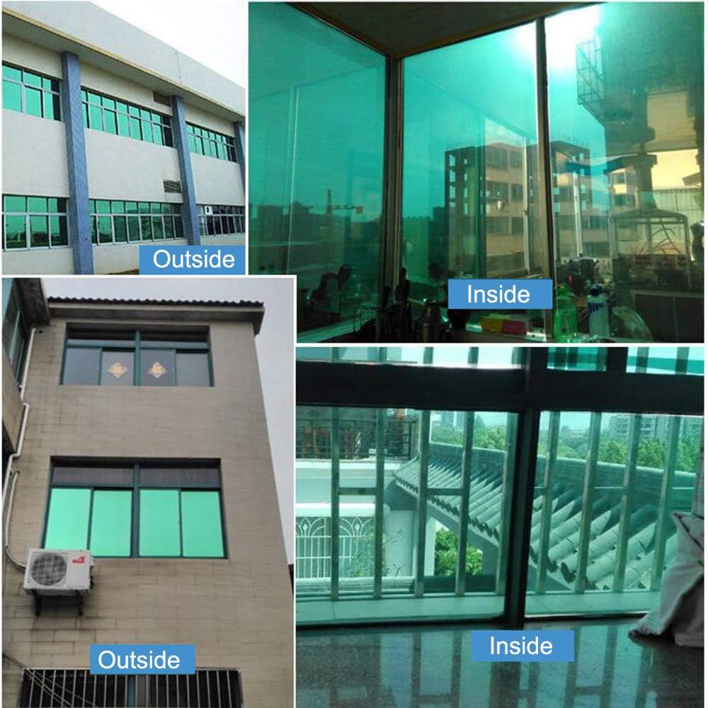 HOHOFILM 60' x33ft Roll One Way Mirror Window Film Green Silver Privacy Protection Residential Glass Tint Self Adhesive for Home Building