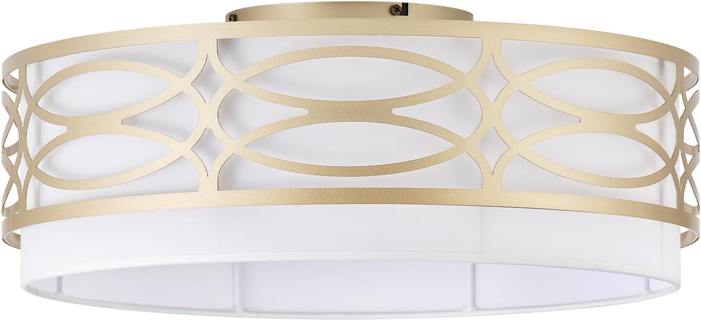 20' Gold Flush Mount Ceiling Fan with Light, Caged Boho Ceiling Fan with Lights Remote Control with 6 Speeds for Bedroom, Living Room, Nursery