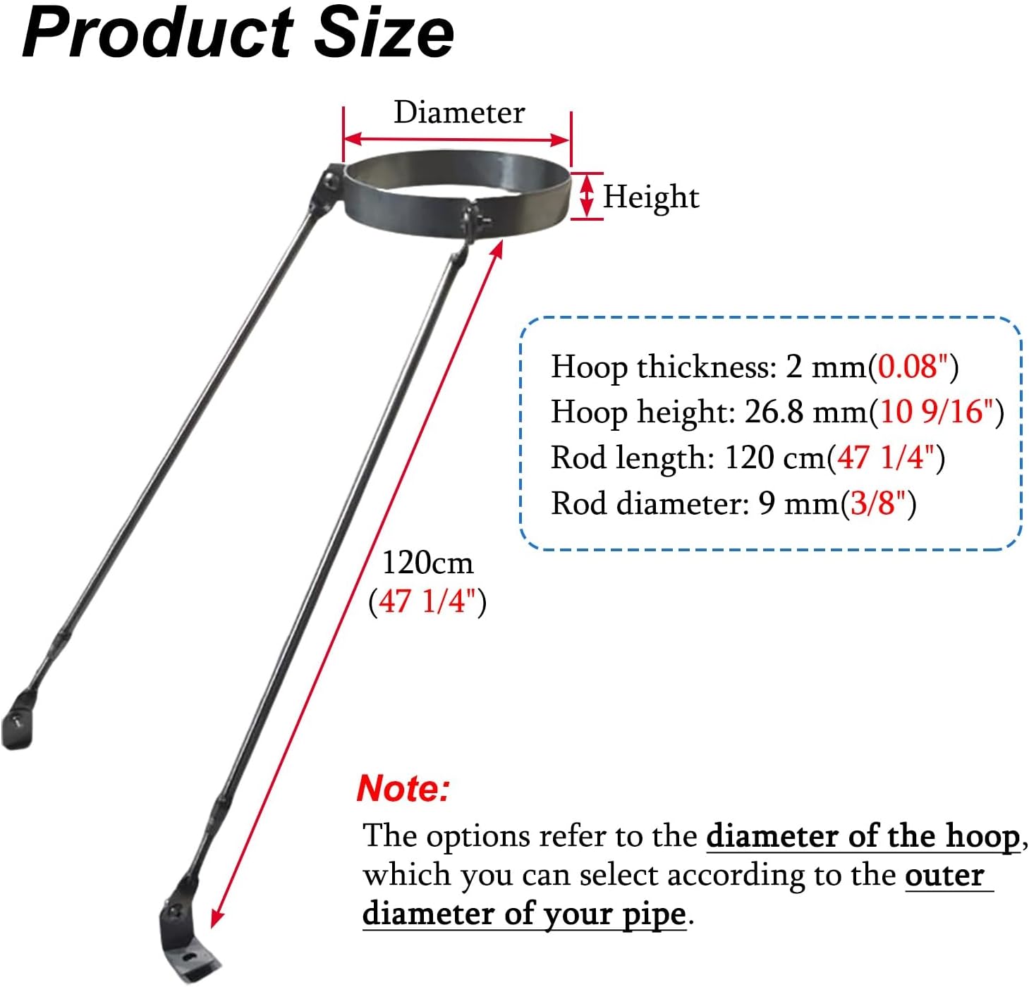 3' 4' 5' 6' 7' 8' 9' 10' Stove Pipe Roof Support Bracket, Chimney Pipe Brace Holder with 2 Legs, Stainless Steel Wood Stove Pipe Carrier(Dia 12' (30.5cm))