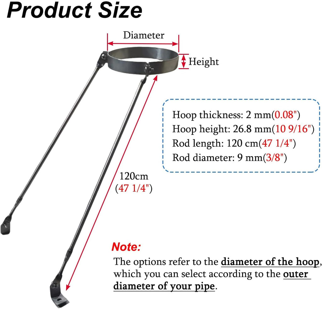 3' 4' 5' 6' 7' 8' 9' 10' Stove Pipe Roof Support Bracket, Chimney Pipe Brace Holder with 2 Legs, Stainless Steel Wood Stove Pipe Carrier(Dia 20' (50.8cm))
