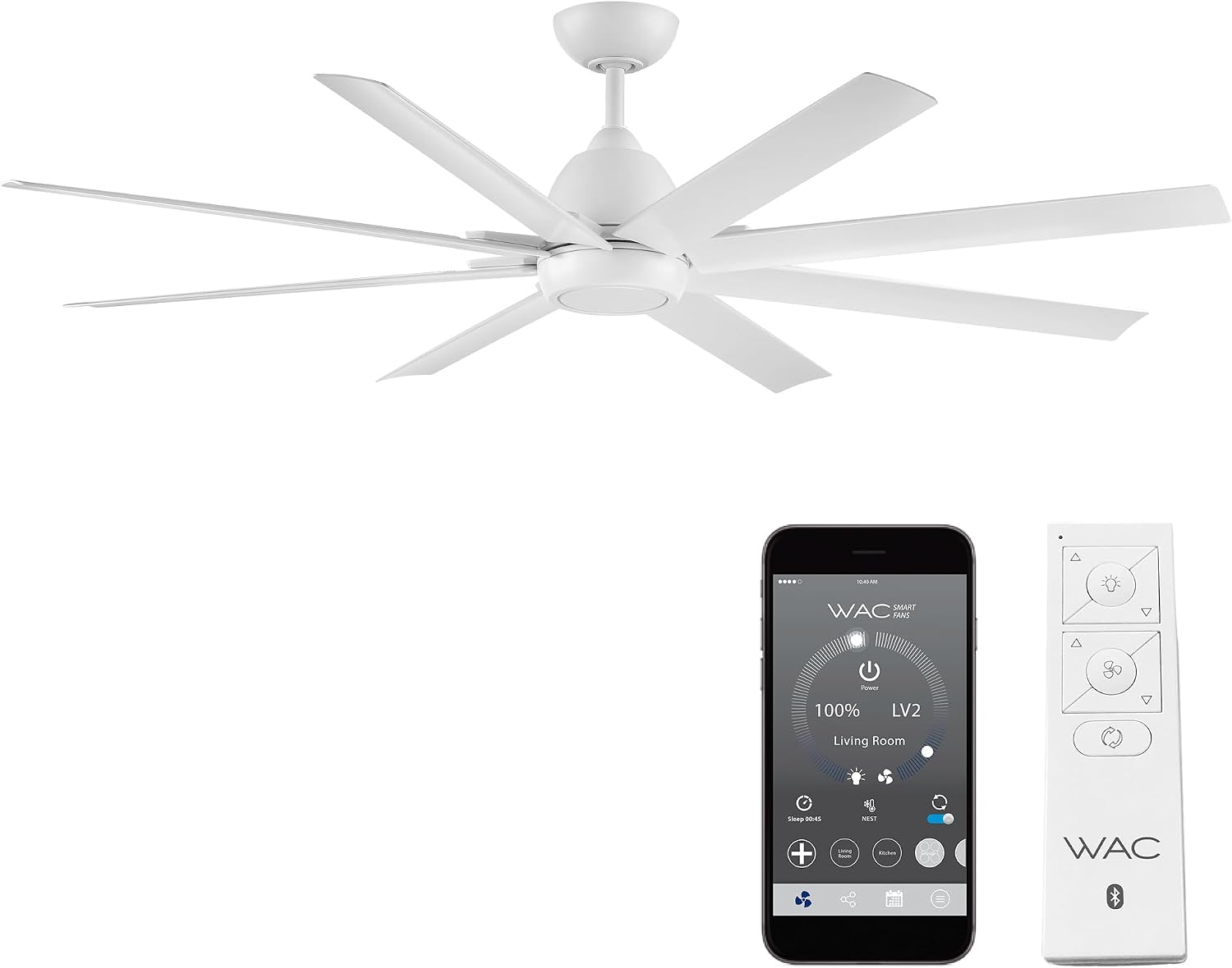 WAC Lighting F-064-MW Mocha XL 66' Outdoor Ceiling Fan & Remote, Matte White