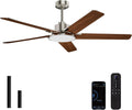 Ceiling Fans with Lights and Remote Control, 52 Inch Modern Ceiling Fan with 3CCT Dimmable LED, 6 Speeds, Quiet Reversible DC Motor, Timer, Nickel Ceiling Fan for Living Room, Kitchen, Outdoor Patio