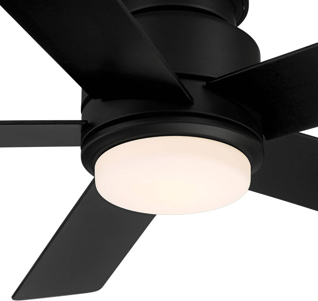 Casa Vieja 52' Grand Palm Modern Outdoor Hugger Ceiling Fan with Dimmable LED Light Remote Control Matte Black White Opal Glass Damp Rated for Patio Exterior House Porch Gazebo Garage Barn