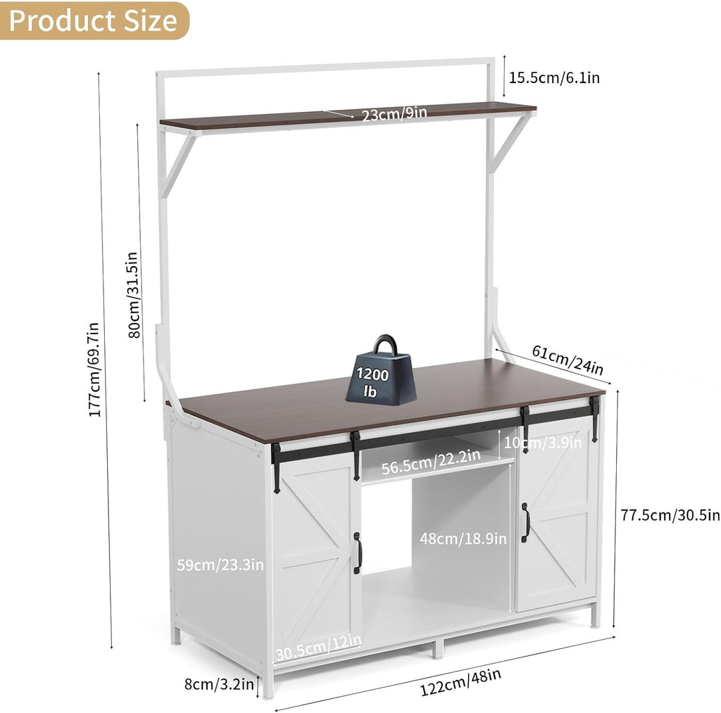 VOWNER Farmhouse Reptile Tank Stand with Power Outlet, 48' X 24' Tabletop Fits up 120 Gallon Bearded Dragon Tank, Heavy Duty Aquarium Stand with Storage Cabinet, Reptile Turtle Terrarium Stand White