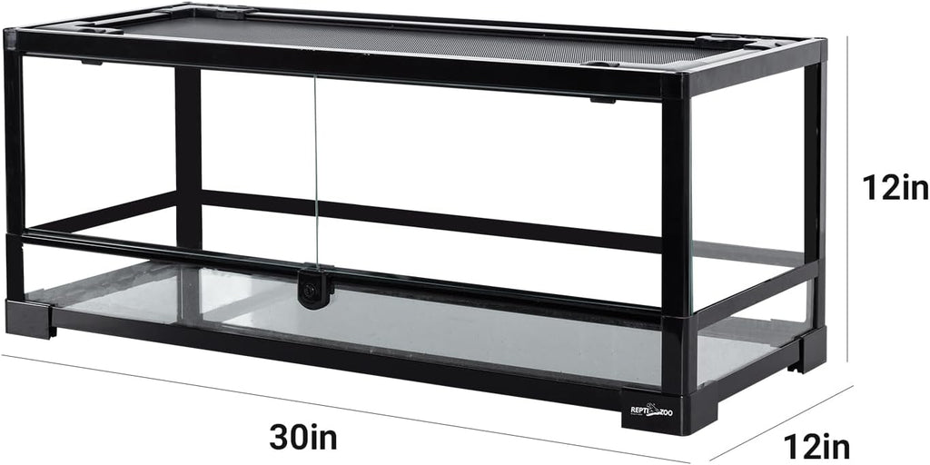 REPTI ZOO Glass Reptile Terrarium 20 Gallon, Front Opening Reptiles Tank 30' x 12'x 12' for Reptile Pets Gecko Lizard Snake, Top Screen Ventilation Escape Proof Lid