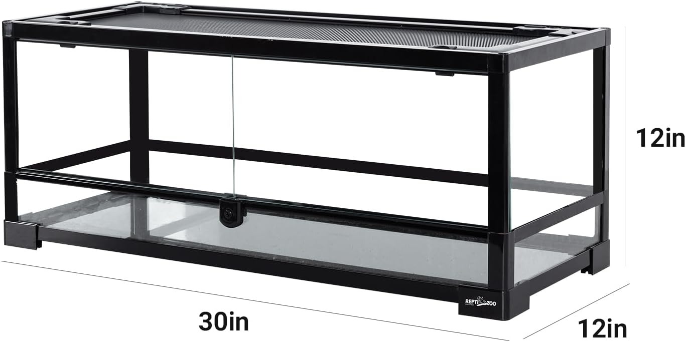 REPTI ZOO Glass Reptile Terrarium 20 Gallon, Front Opening Reptiles Tank 30' x 12'x 12' for Reptile Pets Gecko Lizard Snake, Top Screen Ventilation Escape Proof Lid