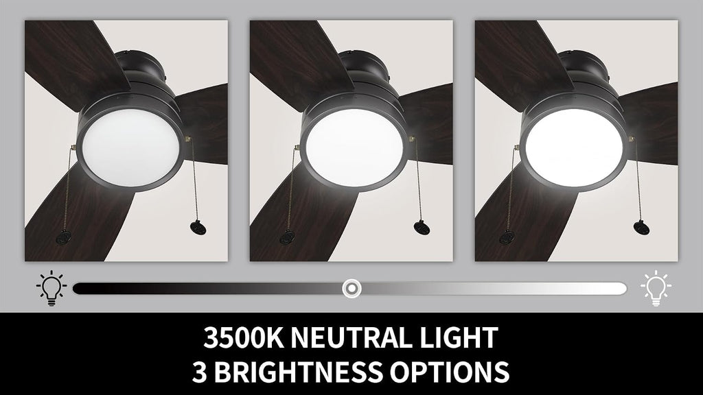 SMAAIR 48 Inch Indoor Ceiling Fans with Pull Chain, Modern Ceiling Fans with LED Lights, Dimmable, 3-Peed Quiet DC Motors, 3 Blades for Bedroom, Reversible, Wooden/Walnut