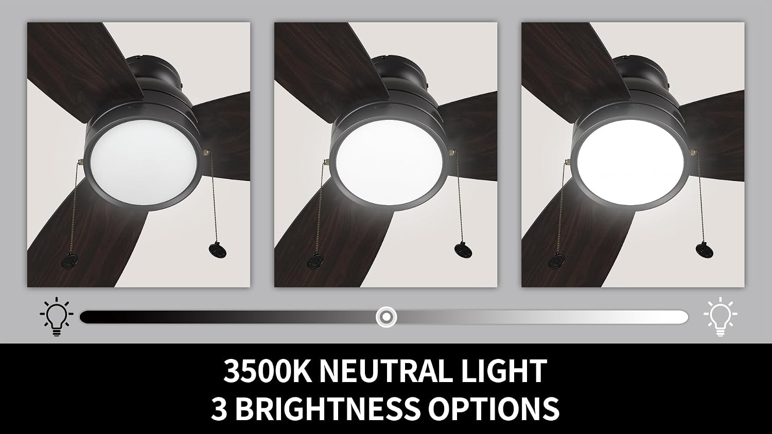 SMAAIR 48 Inch Indoor Ceiling Fans with Pull Chain, Modern Ceiling Fans with LED Lights, Dimmable, 3-Peed Quiet DC Motors, 3 Blades for Bedroom, Reversible, Wooden/Walnut