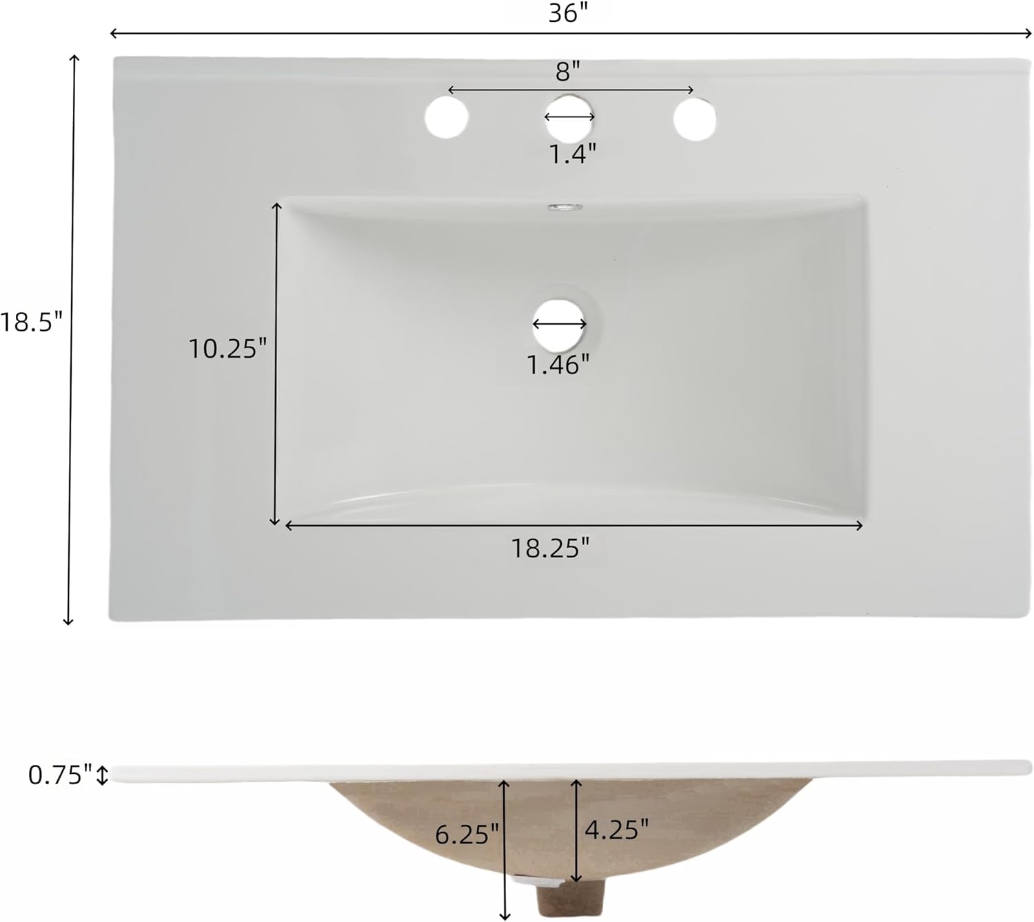 Bathroom Vanity 36 Inch with Ceramic Sink, Flip Top Tray, Wooden Bathroom Sink Cabinet with 2 Drawers and Open Shelf, Freestanding Vanity for Guest Baths Master Suites, Rental Units (Gray)