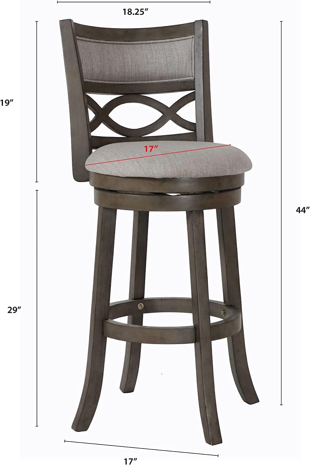 New Classic Furniture Manchester Counter Swivel Bar Stool with Open Back and Fabric Upholstered Seat & Back Rest, 29-Inch, Gray