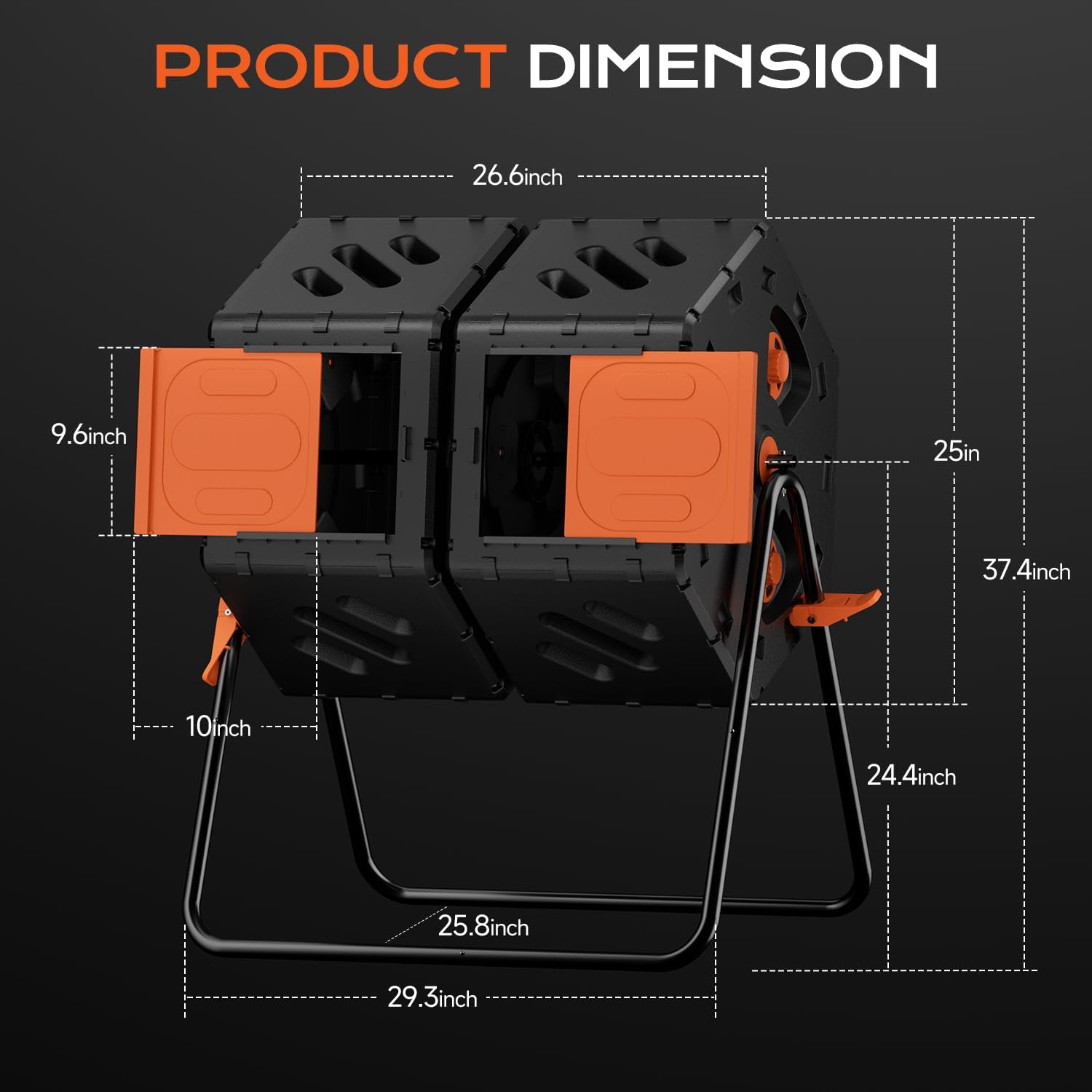 Compost Tumbler Outdoor 45 Gallon/170L, Dual Chamber Large Compost Bin for Garden, Backyard, and Yard, Large Opening & Elevated Base 360°Rotating Tumbling Composter for Gardeners