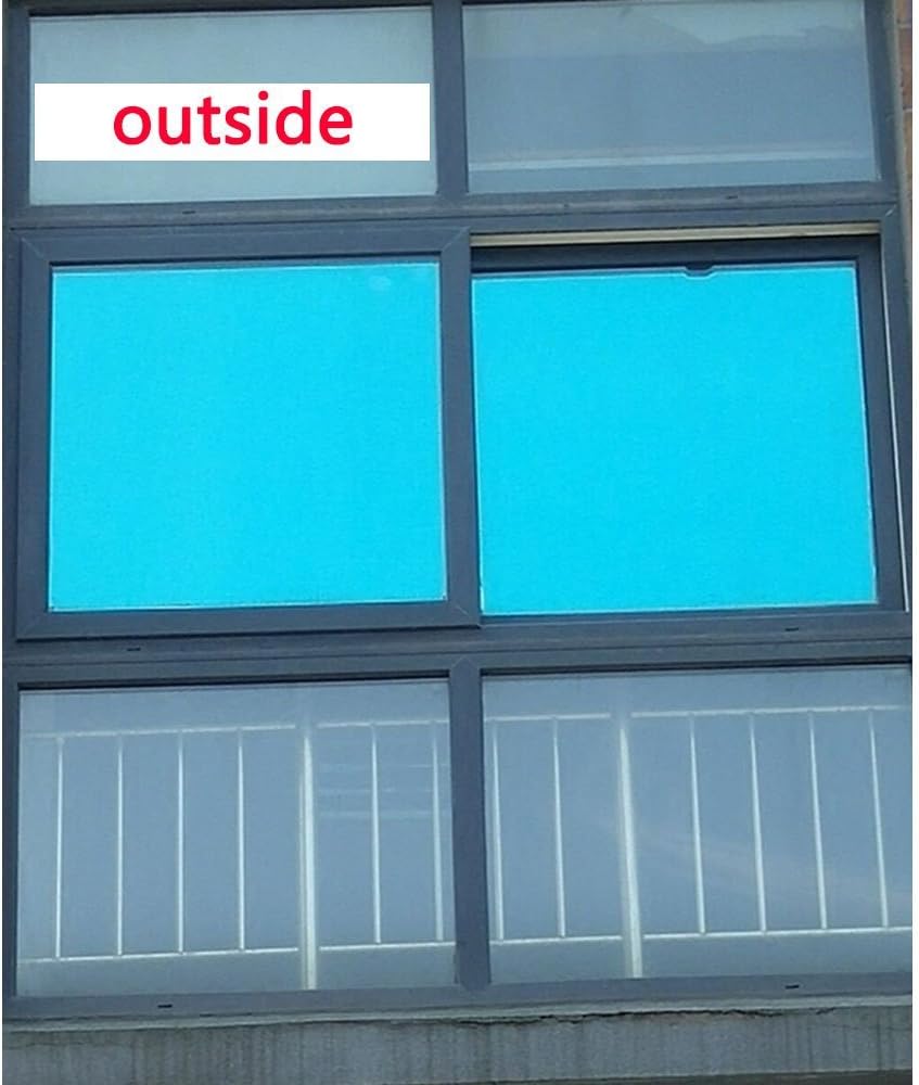 HOHOFILM 60' x 33ft Roll Blue Silver Window Film Daytime Privacy One Way Vision Sun Blocking Mirror Heat Reduction Reflection Adhesive for Glass