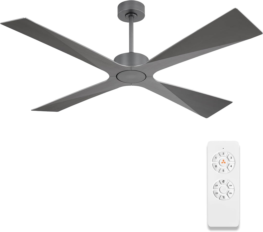 WINGBO 54' Wet Rated Outdoor Ceiling Fan without Lights, 4 ABS Plastic Blades, 6-Speed Reversible Quiet DC Motor, Waterproof Ceiling Fan No Lights for Patio Porch Gazebo Garage, Brushed Graphite